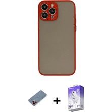 Cepte Toptan iPhone 13 Pro Max Ahenk Çizgi Serisi - Siyah Bilvis 5in1 3D Magic Cam Ekran Koruyucu + Kırmızı Metal Kamera Lens Koruma Cam