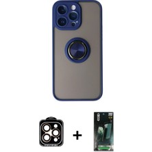 Cepte Toptan iPhone 14 Pro Max Yörünge Çizgi - Siyah 360 Mat Full Body Arka Koruyucu + Turuncu Pvd Metal Kamera Lens