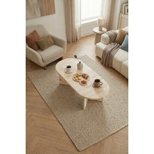 tridihome Modern Oval Orta Sehpa 119X50X40 cm Ahşap Traverten Dokulu Tasarım Japandi Tasarım Geniş Blok Ayaklı Lüks Salon Ofis Sehpası
