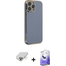 iPhone 14 Pro Max Yankı Serisi - Siyah Bilvis 5in1 5d Magic Hayalet Cam Ekran Koruyucu + Gold Band Metal Kamera Lens