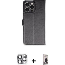 Cepte Toptan iPhone 16 Pro Max Siluet Işık Serisi - Siyah Bilvis Hayalet Cam Ekran Koruyucu + Gri Pers Alüminyum Kamera Lens