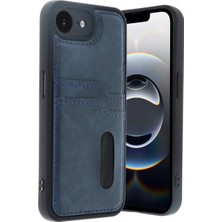 Newface iPhone 16E Kılıf Sara Kartvizitli Deri Kılıf - Lacivert