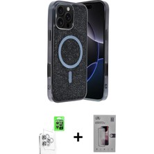Cepte Toptan iPhone 16 Pro Max Eksen Çizgi - Siyah Bilvis 3D Mat Cam Ekran Koruyucu + Beyaz Raze Metal Kamera Lens