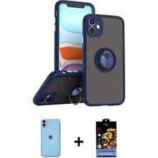 iPhone 11 Yörünge Çizgi - Siyah Buffer Hayalet Cam Ekran Koruyucu + Turuncu Neon Fosforlu Kamera Lens