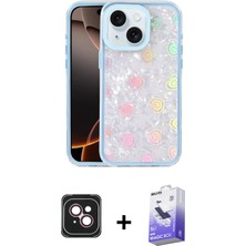 Cepte Toptan iPhone 14 Odak Prime - Siyah Bilvis 5in1 5d Magic Hayalet Cam Ekran Koruyucu + Pembe Pvd Metal Kamera Lens