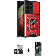 Cepte Toptan Galaxy S23 Ultra Ahenk Klasik - Şeffaf 360 Full Body Arka Koruyucu + Gold Pvd Metal Kamera Lens