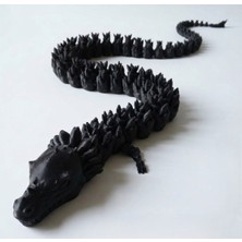 Hareketli Eklemli Ejderha Figürü - 46 cm Stres Oyuncağı - Esnek Eğitici Hayvan Figürü- SİYAH