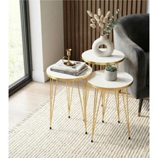 Mooncapella 3’lü Zigon Sehpa Seti – 33 cm – Gold Tel Ayaklı Beyaz