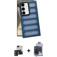 Cepte Toptan Galaxy S24 Yadigar Doku Özel Seri - Siyah Vanessa Magic Cam + Titan Gri Pvd Metal Kamera Lens