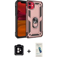 Cepte Toptan iPhone 11 Ahenk Klasik Koleksiyonu - Şeffaf Pasifik Cam Ekran Koruyucu + Turuncu Pvd Metal Kamera Lens