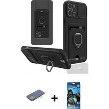 Cepte Toptan iPhone 12 Pro Max Vadi Form Prime - Siyah 34D Izgaralı Cam + Yeşil Renkli Kamera Lens Koruma Cam