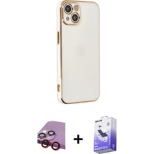 Cepte Toptan iPhone 14 Yankı Serisi - Siyah Bilvis 5in1 5d Magic Hayalet Cam Ekran Koruyucu + Kırmızı Raze Metal Kamera Lens