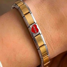 Bontexs Unisex Yazılı Kalp Figürlü Italyan Charm Bileklik – Gold & Gümüş Çelik