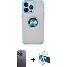 Cepte Toptan iPhone 13 Pro Max Yörünge Çizgi - Siyah 3D Antistatik Cam Ekran Koruyucu + Beyaz Neon Fosforlu Kamera Lens