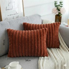 Puff Table 2'li Fitilli Peluş Kırlent Kılıfı 35*50 Kiremit Renk Yumuşak Kadife Yastık Çift Taraflı