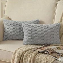 Puff Table 2'li Peluş Petek Tavşan Kırlent Kılıfı 35*50 Açık Gri Renk Yumuşak Kadife Yastık Çift Taraflı