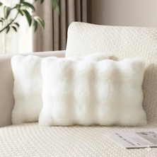 Puff Table 2'li Peluş Bubble Kırlent Kılıfı 35*50 Ekru Renk Yumuşak Kadife Yastık Çift Taraflı