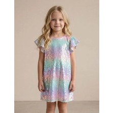 Zekids Kız Çocuk Payetli Kısa Kollu Abiye Elbise