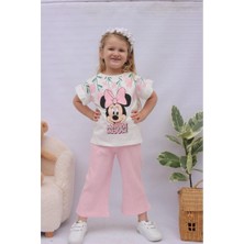 Lillypicca Kız Çocuk Minmause Desenli T-Shirt -Pamuklu Bermuda Fitilli Pantolon  Alt Üst Takım