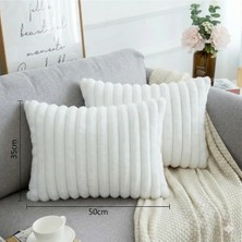 Puff Table 2'li Fitilli Peluş Kırlent Kılıfı 35*50 Ekru Renk Yumuşak Kadife Yastık Çift Taraflı