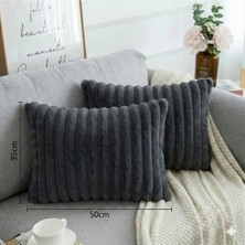 Puff Table 2'li Fitilli Peluş Kırlent Kılıfı 35*50 Antrasit Renk Yumuşak Kadife Yastık Çift Taraflı