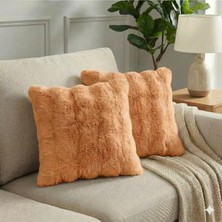 Puff Table 2'li Peluş Bubble Kırlent Kılıfı 45*45 Kahve Renk Yumuşak Kadife Yastık Çift Taraflı