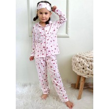 Lillypicca Kız Çocuk Kalpli desenli Pamuklu Düğmeli Pijama Takımı Göz Bantlı