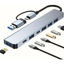 Go İthalat 8 In 1 USB Çevirici Notebook Macbook Type-C Uyumlu Görüntü Aktarıcı Hub (5224)