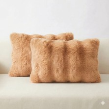 2'li Peluş Bubble Kırlent Kılıfı 35*50 Kahve Renk Yumuşak Kadife Yastık Çift Taraflı
