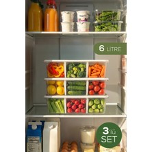 Vienev 3'lü Ayarlanabilir 3 Bölmeli Saklama Kabı 6 Lt | Buzdolabı Çekmece Düzenleyici Organizer Kutu