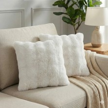 Puff Table 2'li Peluş Bubble Kırlent Kılıfı 45*45 Ekru Renk Yumuşak Kadife Yastık Çift Taraflı