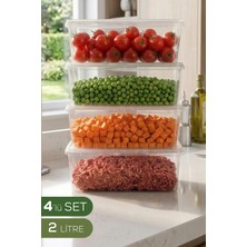 Vienev 4'lü 2 Lt Sabit Kapaklı Şeffaf Saklama Kabı Seti - Dikdörtgen Bakliyat Erzak Düzenleyici Kutu
