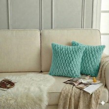 2'li Peluş Petek Tavşan Kırlent Kılıfı 45*45 Su Yeşili Renk Yumuşak Kadife Yastık Çift Taraflı