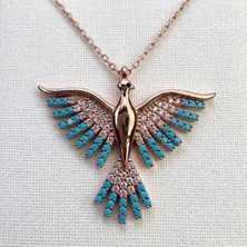 Angelviva 925 Ayar Gümüş Anka Kuşu Kolye - Rose-Mavi, Gümüş-Mavi, Gümüş-Yeşil Renk Seçenekleri - Zirkon Taşlı Minimal Tasarım