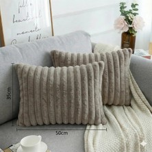 Puff Table 2'li Fitilli Peluş Kırlent Kılıfı 35*50 Vizon Renk Yumuşak Kadife Yastık Çift Taraflı