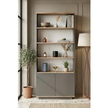 Robin Home Loft Kitaplık Raf 2 Kapaklı Raflı 168CM Çam-Antrasit