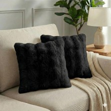 Puff Table 2'li Peluş Bubble Kırlent Kılıfı 45*45 Siyah Renk Yumuşak Kadife Yastık Çift Taraflı