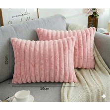 2'li Fitilli Peluş Kırlent Kılıfı 35*50 Pembe Renk Yumuşak Kadife Yastık Çift Taraflı