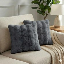 2'li Peluş Bubble Kırlent Kılıfı 45*45 Antrasit Renk Yumuşak Kadife Yastık Çift Taraflı