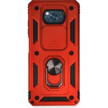 Decostyle Newface Xiaomi Pocophone X3 Kılıf Pars Lens Yüzüklü Silikon - Kırmızı