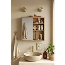 Robin Home Aqua Aynalı Lavabo Üstü Banyo Dolabı Raflı Kapaklı 60 cm Sepet