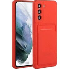 HANPORIUM Samsung Galaxy S24 FE Uyumlu Kartlıklı Silikon Kılıf Kamera Korumalı Pastel Renk Tonu Esnek Kapak - Kırmızı