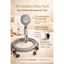 Suvia Duş Seti Premium 3 Fonksiyonlu – Spa Etkili Duş Başlığı, Çelik Örgülü Kırılmaz Hortum, Duvar Askılı