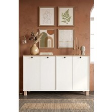 Robin Home Alaska Konsol 4 Kapaklı Ahşap Ayaklı 120CM Sepet-Beyaz