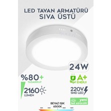 Suled Güçlü Led Tavan Armatürü 24W Beyaz Işık 2160lm 220V A+ 28CM 6500K Beyaz Ev Ofis Atölye Balkon IP20