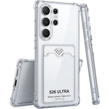 HANPORIUM Samsung Galaxy S26 Ultra Uyumlu Kartlıklı Kılıf Darbe Emici Köşe Korumalı Cüzdanlı Esnek Silikon Kapak - Şeffaf