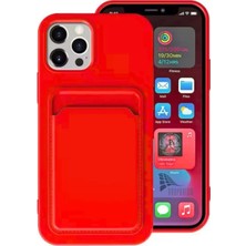 HANPORIUM Apple iPhone 12 Pro Uyumlu Kartlıklı Silikon Kılıf Kamera Korumalı Pastel Renk Tonu Esnek Kapak - Kırmızı