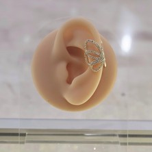 Merve Takı Taşlı Kelebek Model Gold Kıkırdak Küpe