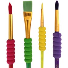 Samur 4'lü Sünger Tutmalı Hobi Fırça Seti, Akrilik, Sulu Boya, Resim, Düz Kesik, Sivri Uç Renkli Set