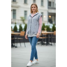 Ahmera Gri Unisex Cepli Kapüşonlu Mevsimlik Gri Manşetli Yelek